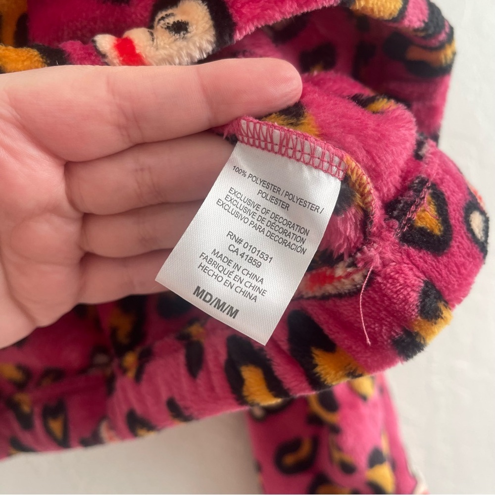 Paul Frank Retro Monkey Leopard Print Plush Pink Quater Zip Pullover Size Medium - Picture 6 of 7